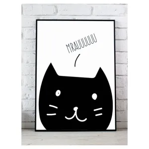 Biely dekoračný plagát s čiernou mačkou