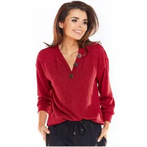 Bordový pohodlný sveter s ozdobnými gombíkmi pre dámy #4051672