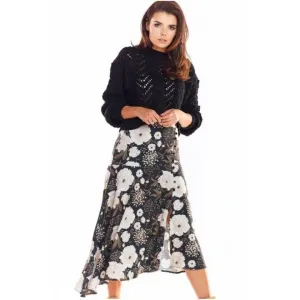 Čierna asymetrická sukňa s kvetovanou potlačou pre dámy #4052023