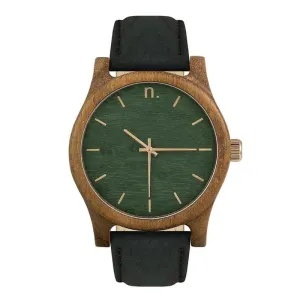 Čierno-zelené drevené hodinky s koženým remienkom pre pánov #4049371