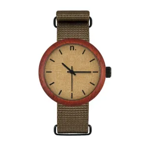 Dámske drevené hodinky s textilným remienkom v kaki farbe #4049355