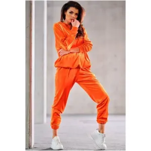 Velúrová dámska oversize súprava oranžovej farby #4079664