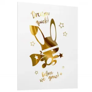 Detský biely plagát so zrkadlovou grafikou zlatého ninja králika