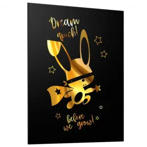 Detský čierny plagát so zrkadlovou grafikou zlatého ninja králika