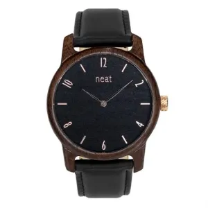 Čierne drevené hodinky s koženým remienkom pre pánov #4076772