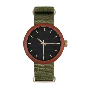 Drevené dámske hodinky zeleno-čiernej farby s textilným remienkom #4076674