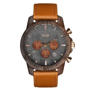 Hnedo-sivé drevené hodinky s koženým remienkom pre pánov #4077334