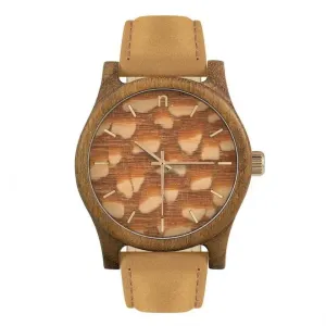 Pánske drevené hodinky s koženým remienkom v hnedej farbe #4076631
