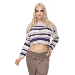 Farebný krátky sveter s fialovými pásmi pre dámy