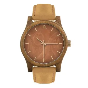 Hnedé drevené hodinky s koženým remienkom pre pánov #4049377