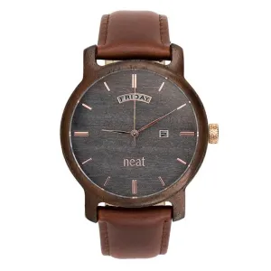 Hnedo-sivé drevené hodinky s koženým remienkom pre pánov #4049396