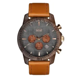 Hnedo-sivé drevené hodinky s koženým remienkom pre pánov #4049886