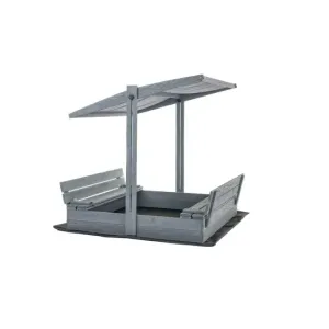 Impregnované sivé pieskovisko so strieškou a lavičkami - 120x120 cm