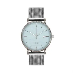 Strieborno-modré módne hodinky s kovovým remienkom pre dámy #4077342