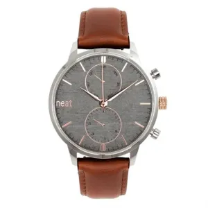 Štýlové pánske hodinky hnedo-sivej farby s koženým remienkom #4077354