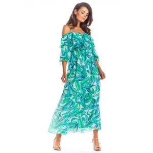 Maxi dámske šaty zelenej farby s motívom listov #4077080