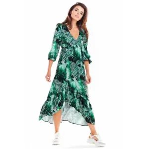 Zelené maxi šaty s motívom listov pre dámy #4077227