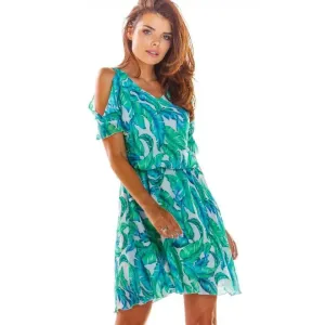 Letné dámske šaty zelenej farby s motívom listov #4052299