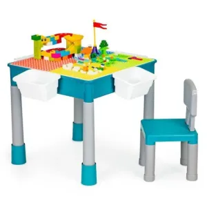 Modrý stôl na hranie s kockami pre deti vo výpredaji