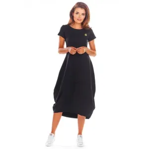 Čierne módne šaty s krátkym rukávom pre dámy #4076955