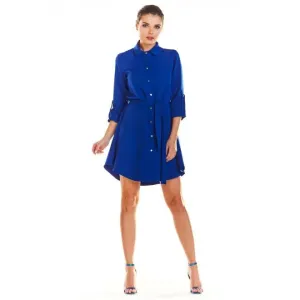 Košeľové dámske šaty modrej farby s viazaním v páse #4076894