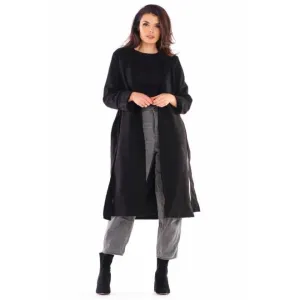 Semišový dámsky kabát čiernej farby s opaskom #4054903