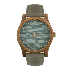 Sivé drevené hodinky s koženým remienkom pre pánov #4049374