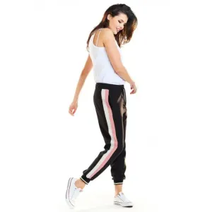 Športové dámske nohavice čiernej farby s ružovo-bielymi pásmi #4051598