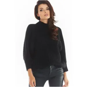 Čierny voľný sveter s polrolákom pre dámy #4077954