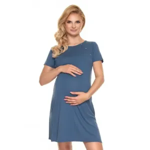 Tehotenská a dojčiaca košeľa na zapínanie z oboch strán v modrej farbe
