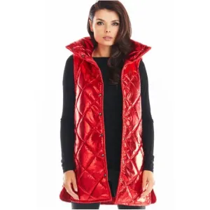Prešívaná dámska vesta červenej farby s vysokým golierom #4077939