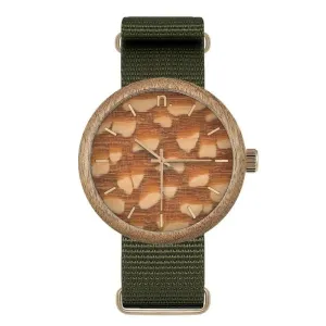 Zelené drevené hodinky s textilným remienkom pre pánov #4049388