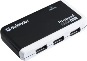 USB (2.0) hub 4-port, Quadro Infix, černo-šedá, Defender, LED indikátor, kompaktní