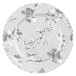 Dekoratívny tanier s kvetinovým vzorom Milie 33 cm strieborný