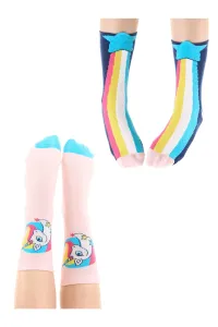 Denokids Rainbow Star Unicorn Girls' Pink Crewneck Socks 2 Pairs Set
