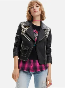 Black Leather Crooked Leather Jacket Desigual Jacksonville - Women