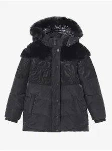 Čierna dievčenská vzorovaná zimná bunda s kapucou a umelým kožúškom Desigual Kids Exterior #696568