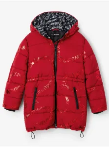 Červený dievčenský zimný prešívaný kabát Desigual Letters #642393
