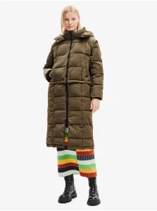 Kaki dámsky zimný prešívaný kabát/vesta Desigual Tetris