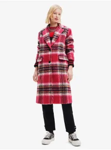 Women's pink plaid coat with wool Desigual Tommy - Women #7757557