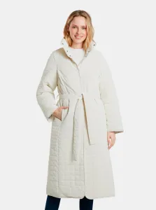 Krémový dámsky prešívaný zimný kabát so zaväzovaním Desigual Granollers #1050640