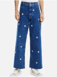 Modré dámske široké kvetované džínsy Desigual Ideas #4882688