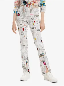 White Women Patterned Trousers Desigual Newspaper - Women