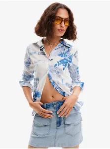 Blue and White Women's Patterned Shirt Desigual Flowers News - Women #9083921
