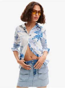 Blue and White Women's Patterned Shirt Desigual Flowers News - Women #9083922