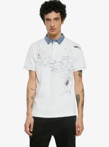 White Mens Patterned Polo T-Shirt Desigual Polo Miguel - Men