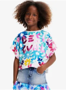 Modro-biele dievčenské kvetované tričko Desigual Biscuit #4917661