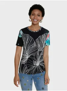 Black Desigual TS Leaves Women's Patterned T-Shirt - Women #4394710