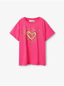 Tmavo ružové dievčenské tričko Desigual Heart