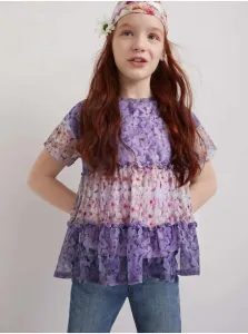 Svetlofialové dievčenské kvetované tričko Desigual Helm